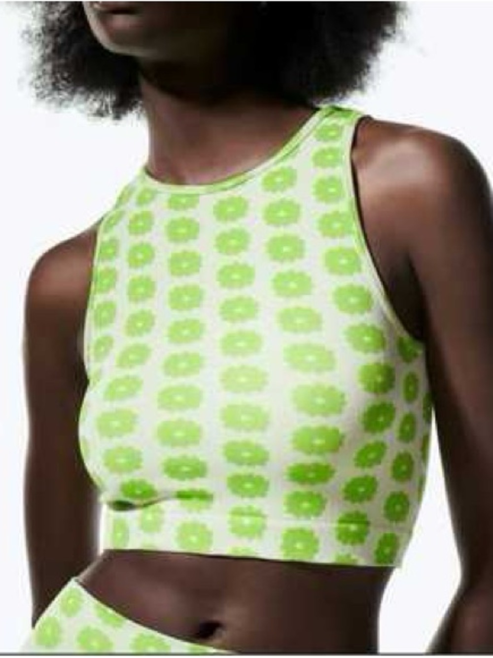 Zara Flower Power Mod Green White Ribbed Crop Tank XS-S